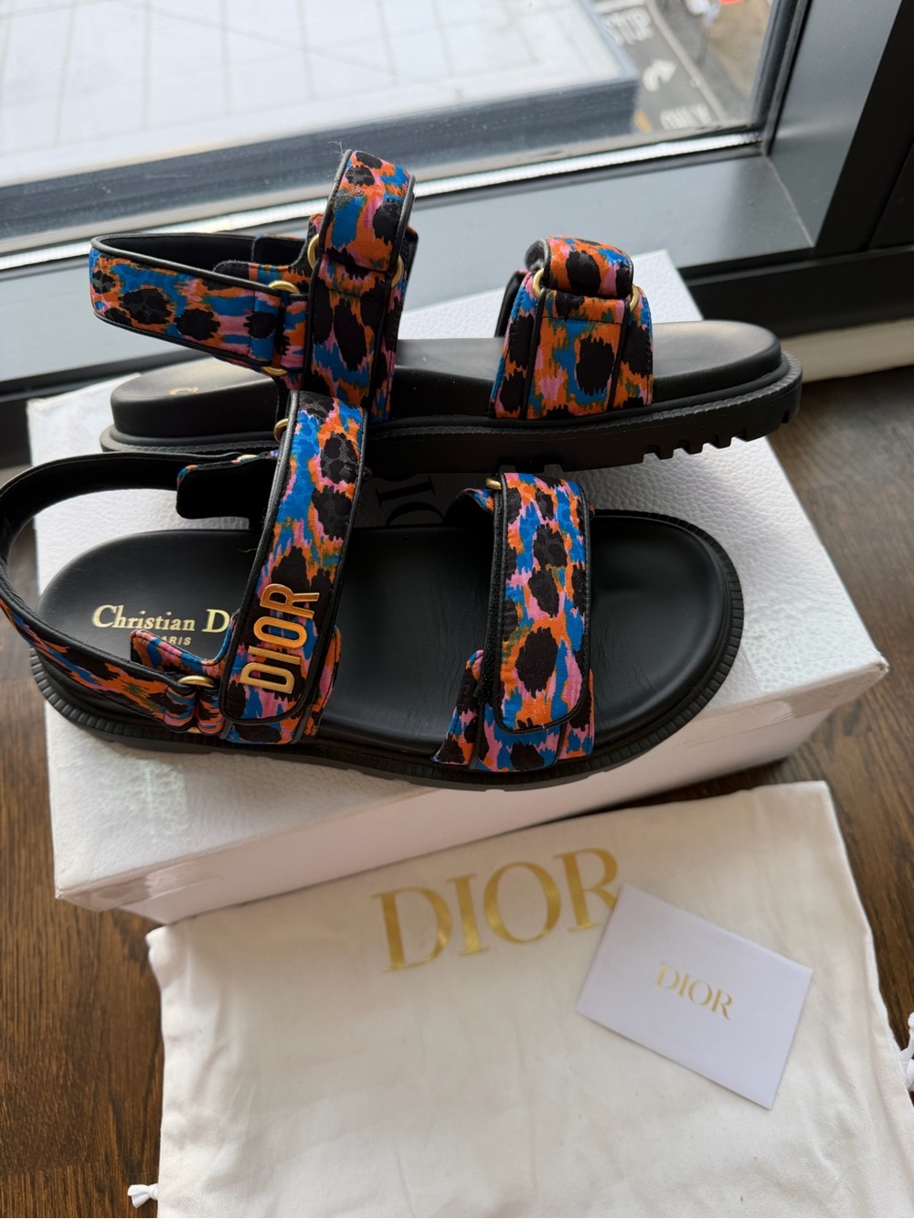 Dior Multicolor Leopard Print Strap Sandals